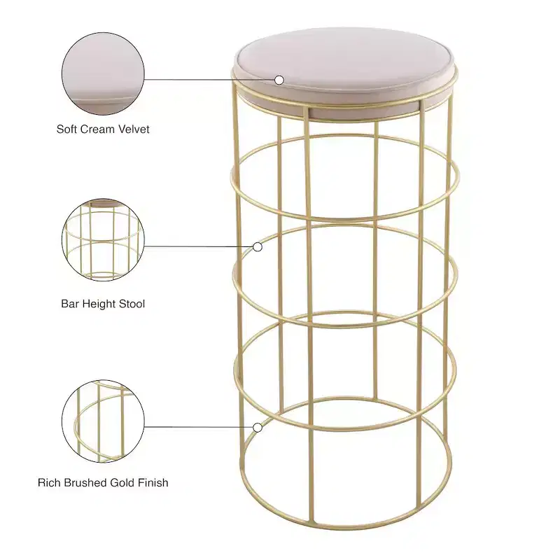 Meridian Furniture,Rebar Cream Velvet Bar Stool
