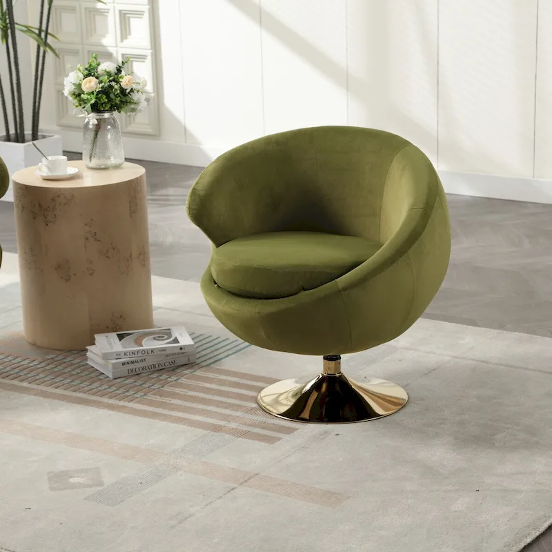HOMEFUN Velvet 360 Degree Swivel Left Cuddle Barrel Accent Chairs