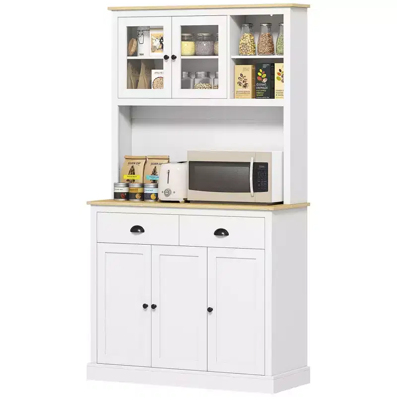 Freestanding Tall Pantry Cabinet with Wide Countertop & Adjustable Shelves, Modern Kitchen Hutch