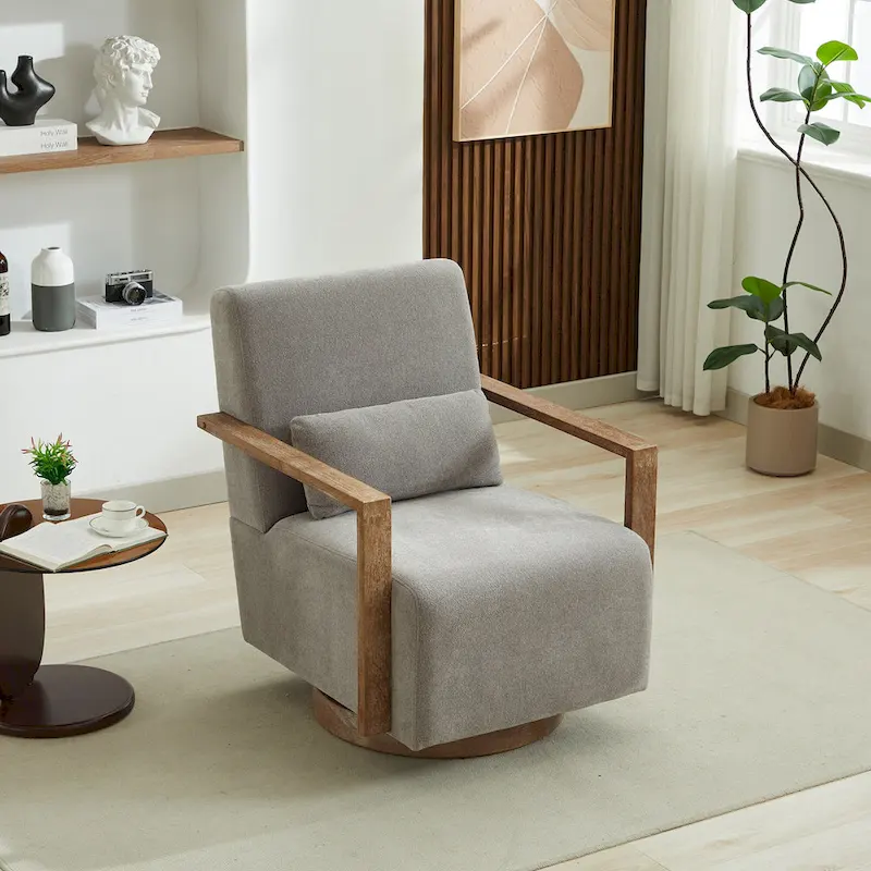 30.31 Linen Blend Upholstered 360 Swivel Accent Chair