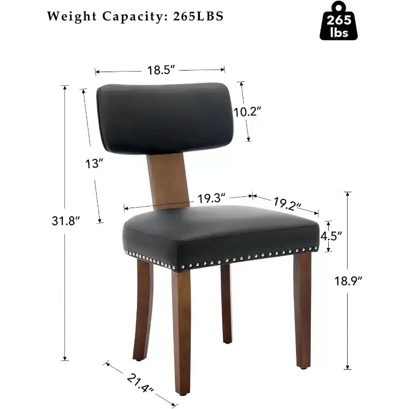 Modern Leather Dining Chairs Set of 2  Upholstered Curved Backrest, Hardwood Frame & Nailhead Trim, 265lb Capacity
