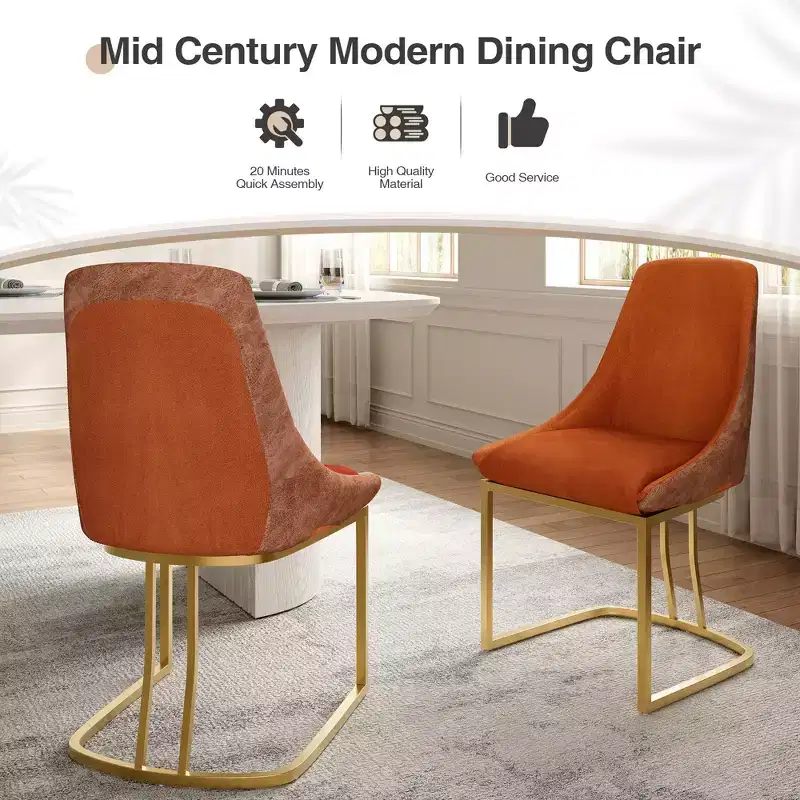 CLIHOME Set of 2 Modern High Back Dining Chair with Metal Legs