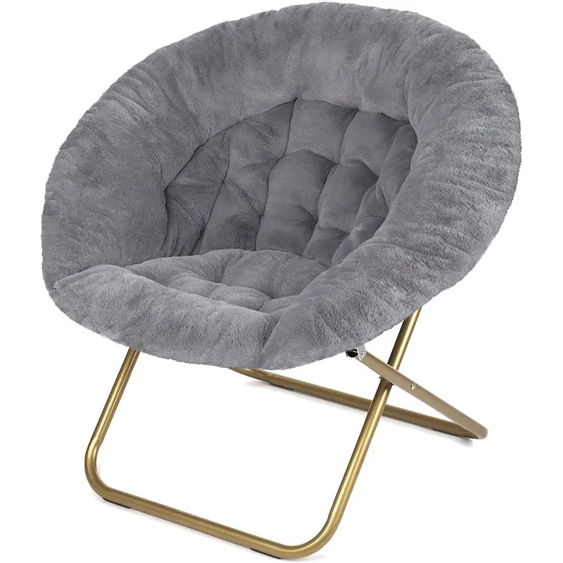 Black/Navy Blue/Grey/Pink/Blue/White/Red Faux Fur Saucer Chair, Foldable, 1-Person