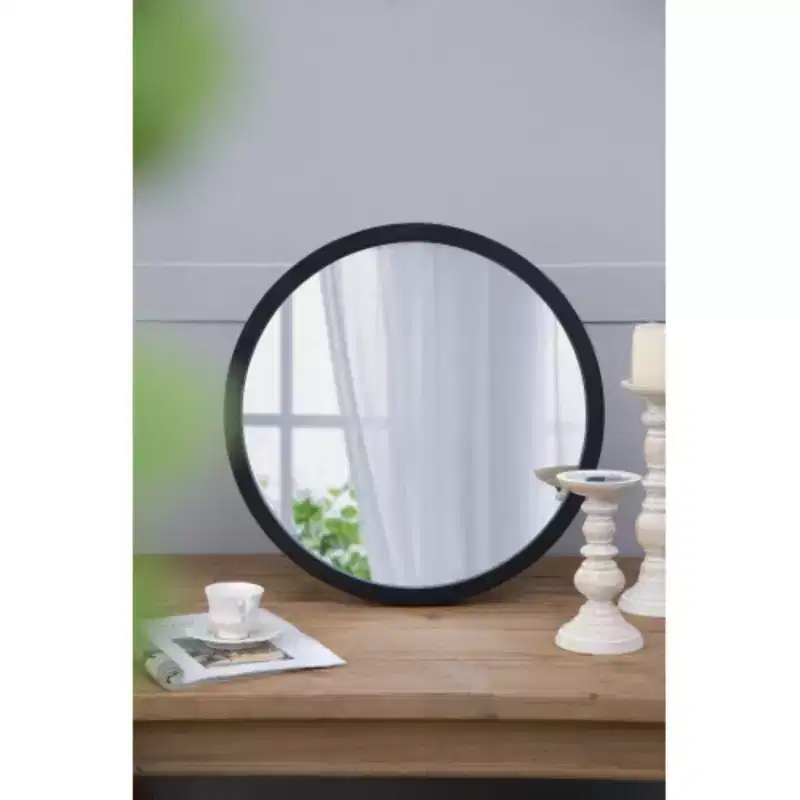 20 x 20 Circle Wall Mirror with Wooden Frame and Black Finish, Wall Mirror for Living Room, Dining Room, Foyer, Bathroom, Office
