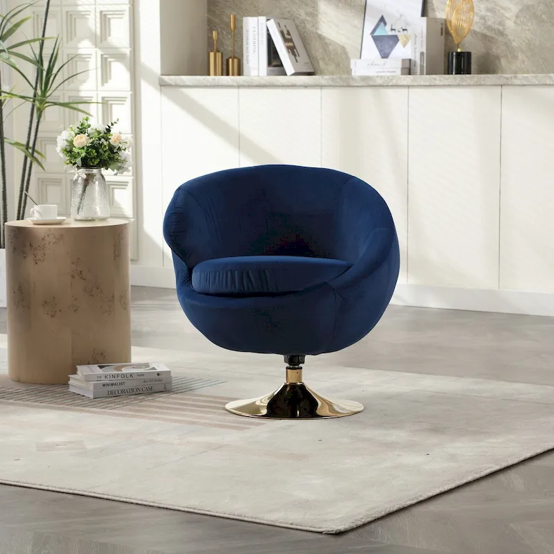 Velvet 360 Degree Swivel Left Cuddle Barrel Accent Chairs
