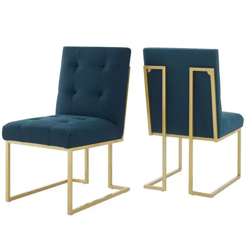 Set of 2 Privy Stainless Steel Upholstered Fabric Dining Accent Chairs - Modway