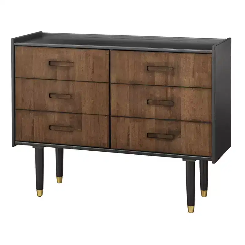angelo:HOME Randy Mid Century Modern Decorative Buffet Cabinet Black/Walnut