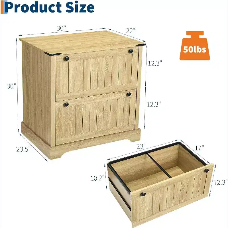 Farmhouse Nightstands with 2 Drawers, 30 Rustic File Cabinets with Hanging File Folders for A4/ Letter/ Legal Size Documents, for Home Office