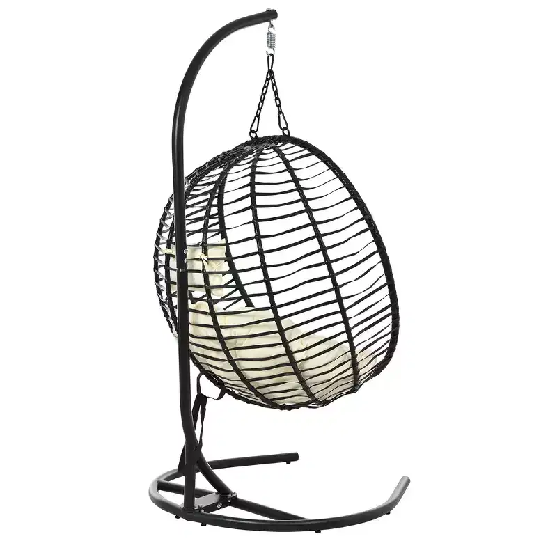 Whisen Single Person Folding Egg Chair with Stand, Hammock Swing Chair with Adjustable Anti-Slip Feet
