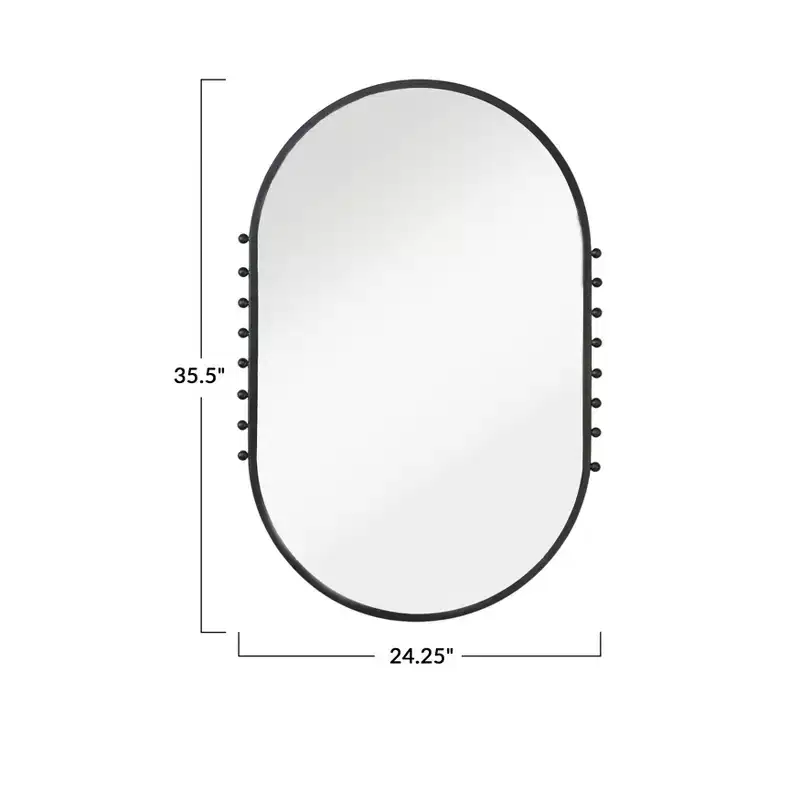 Storied Home Metal Framed Oval Wall Mirror with Balls, Matte Black