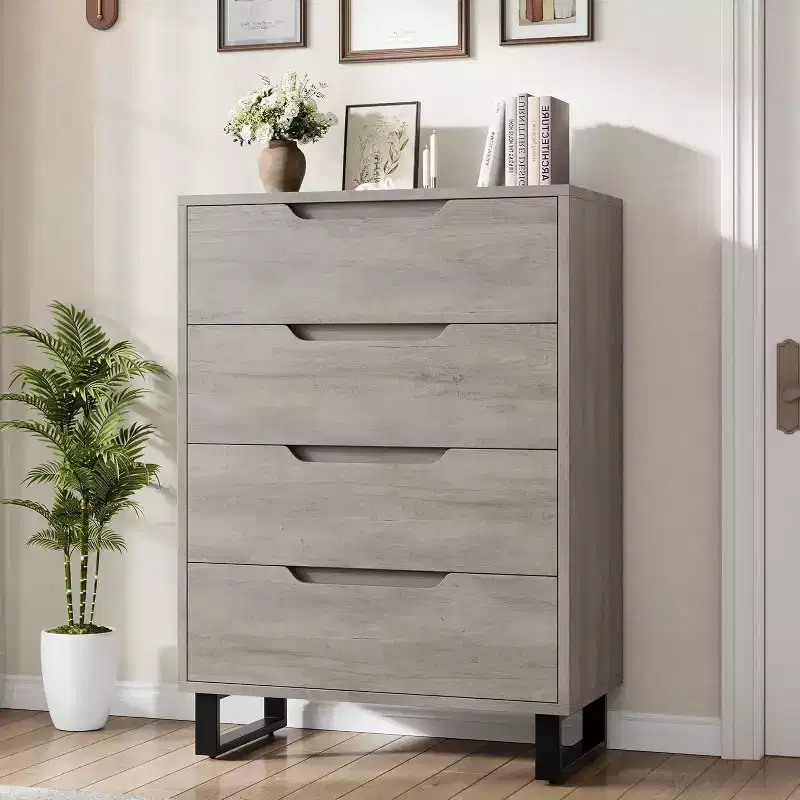 4 Dresser for Bedroom, 41.5 Tall Dresser, Freestanding Vertical Drawer Cabinet, Wooden Closet Storage Chest for Living Room, Hallway