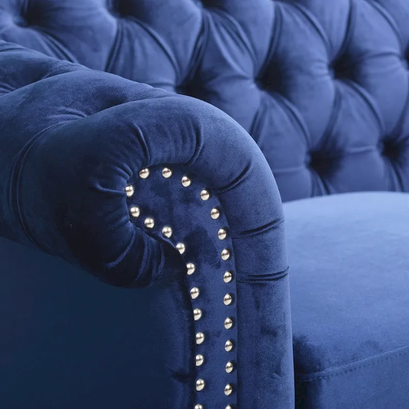 Blue 84.75 Chesterfield Button Tufted 3-Seater Sofa with Nailheads and Legs
