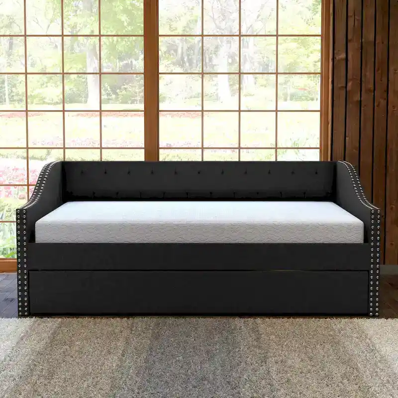 Boyd Sleep Manchester Linen Upholstered Twin Daybed with Trundle