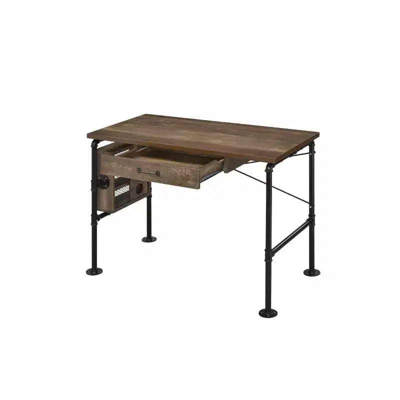 Endang Writing Desk Weathered Oak/Black - Acme Furniture: Metal Frame, Space-Saving 39 Surface