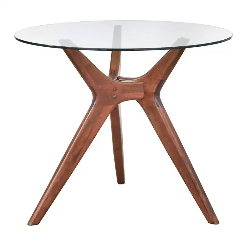 Lifestorey Trita 38" Tempered Glass Round Dining Table Walnut