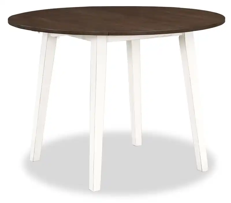 Drop-Leaf Dining Table, 42 Round - Two-Tone White & Brown