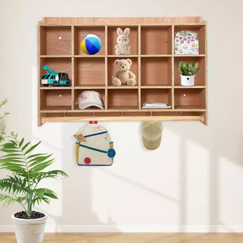 15 Cubbies Storage Organizer with Hooks and Shelf for Kids Toys