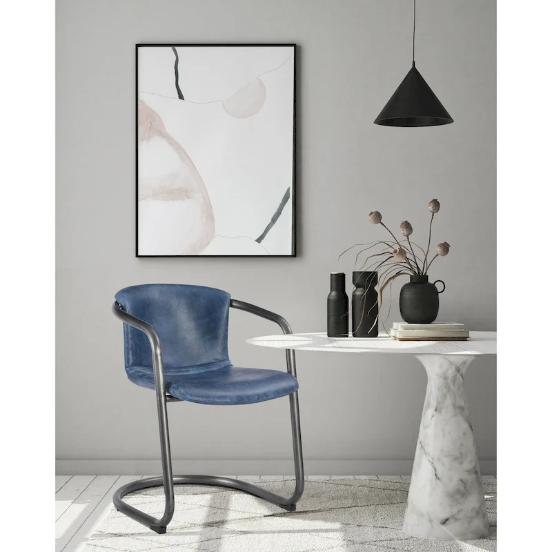 Set of 2 Industrial Top-Grain Leather Dining Chairs with Metal Legs, 21