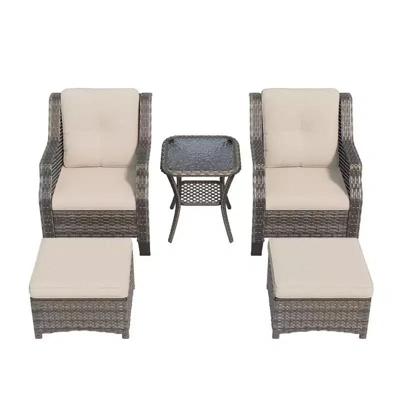 UPTIOT 5-Piece Wicker Patio Conversation Set Outdoor Lounge Chair