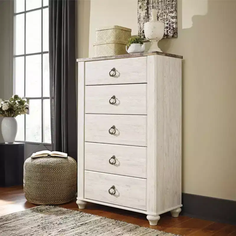 Signature Design by Ashley Willowton Chest of Drawers Cream : 5-Drawer Wood Dresser for Bedroom, Meets ASTM Standards