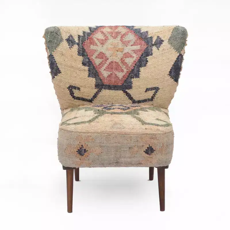 26-Inch Beige Blue and Red Jute Southwestern Wingback Chair