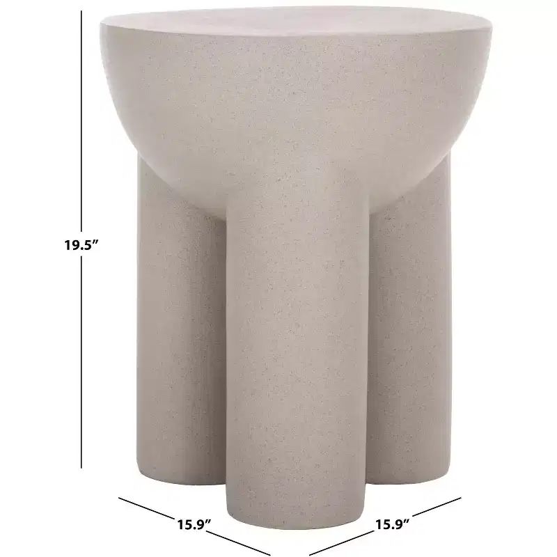 Round Sculptural Drum Accent Table, Grey Plaster-Like Finish, 19.5