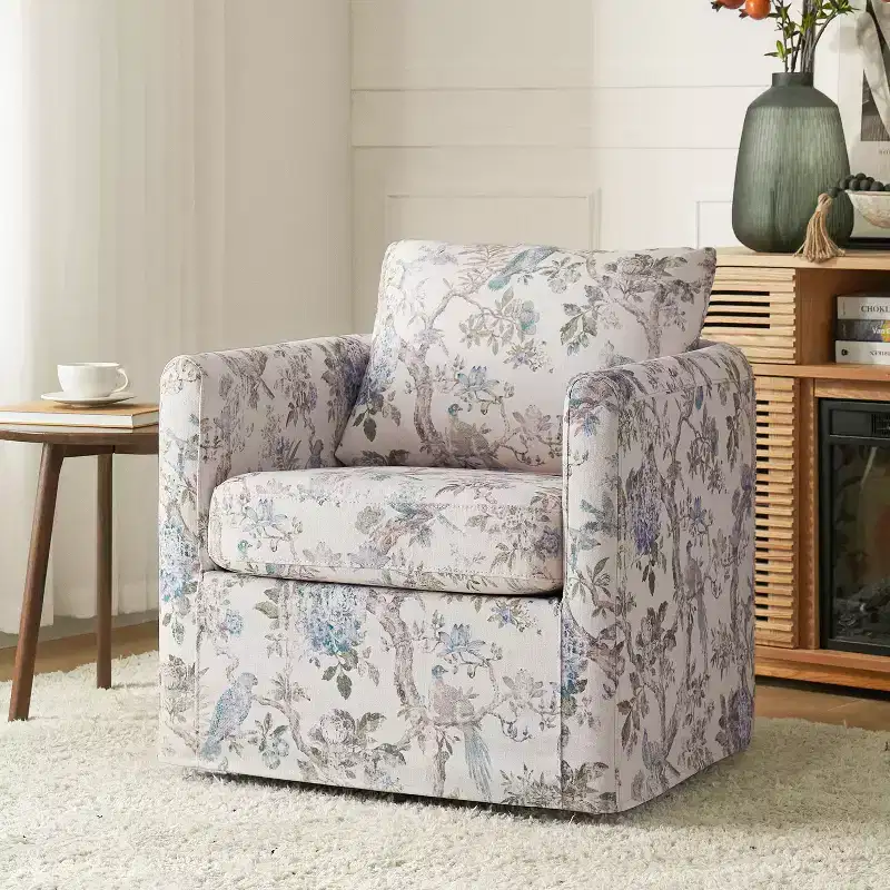 Cedric Modern Upholstered Slipcovered Swivel Chair|HULALA HOME