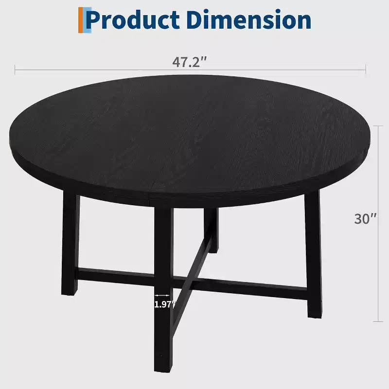47 Wide Round Dining Table for 4, Kitchen Dining Room Table with Sturdy Metal Frame, Wood Circle Kitchen Table for Space Saving