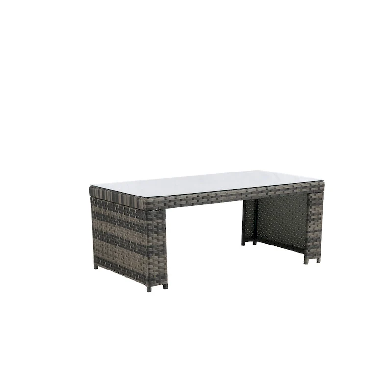 6-Piece Rattan Sectional Sofa Set with Glass Table