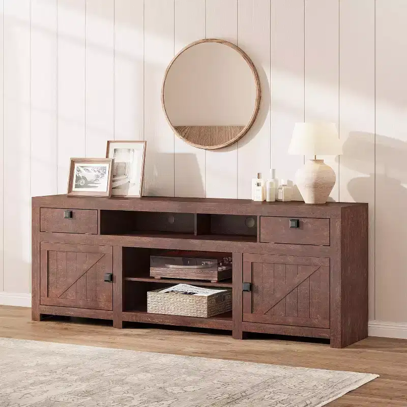 Wood Farmhouse TV Cabinet with 2 Drawers & 2 Cabinets