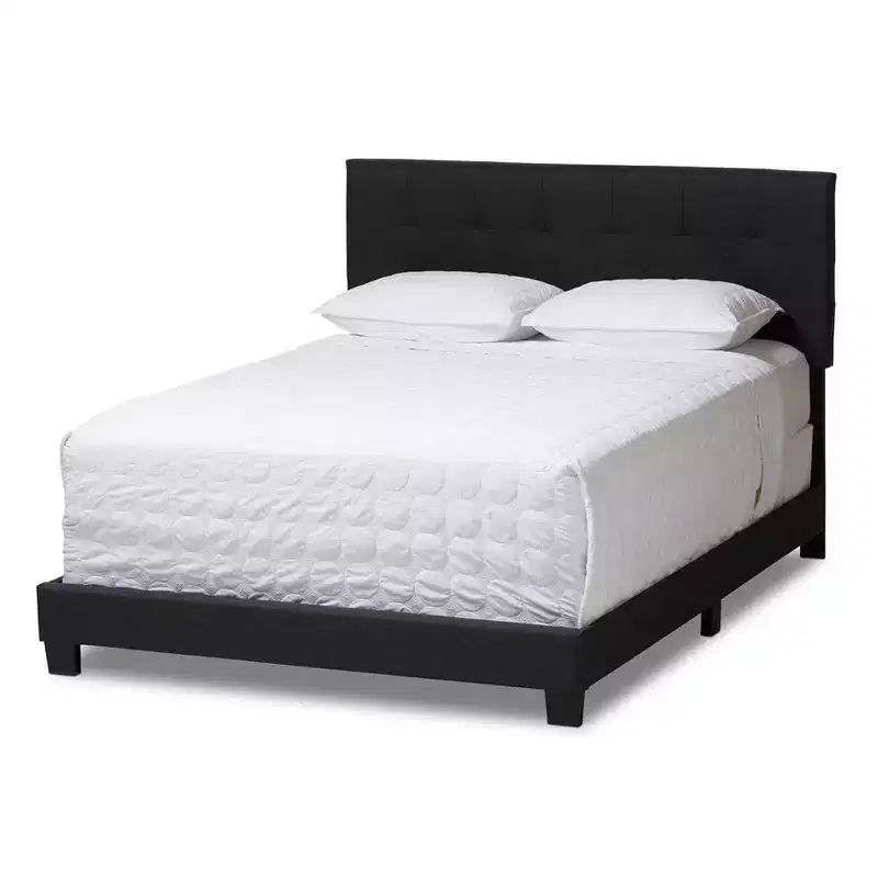 Full Size Grid-Tufted Charcoal Gray Fabric Upholstered Platform Bed