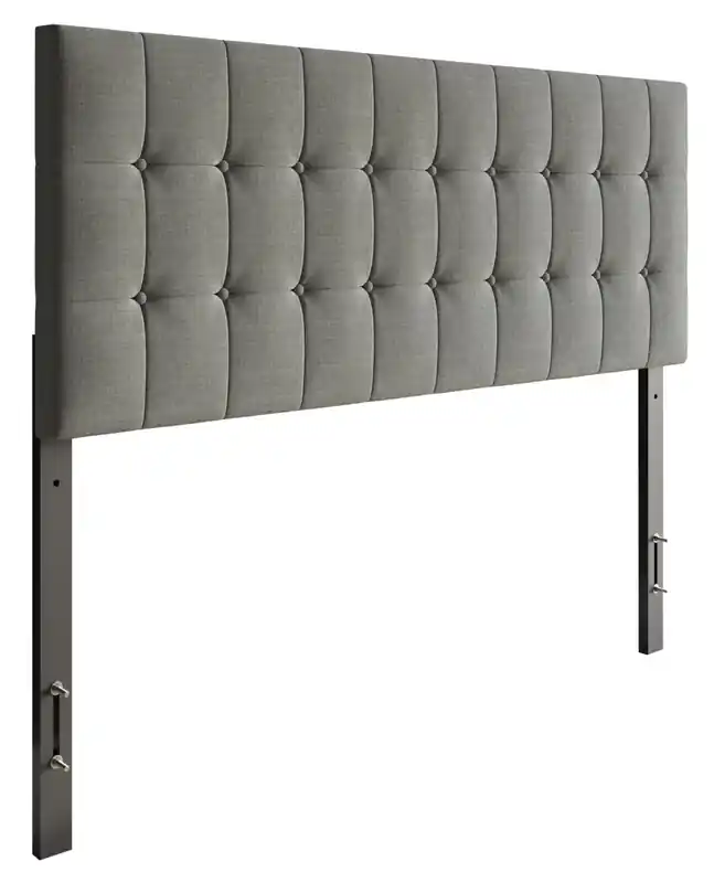 Ellis Upholstered Headboard in Grey Fabric, Button Tufted