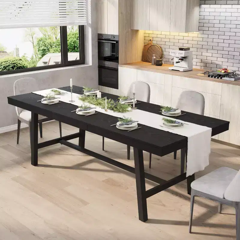 63-83 Extendable Industrial Dining Table for 6-8 People - Heavy Duty Metal Frame Expandable Kitchen Table for Dining Room, Kitchen & Parties