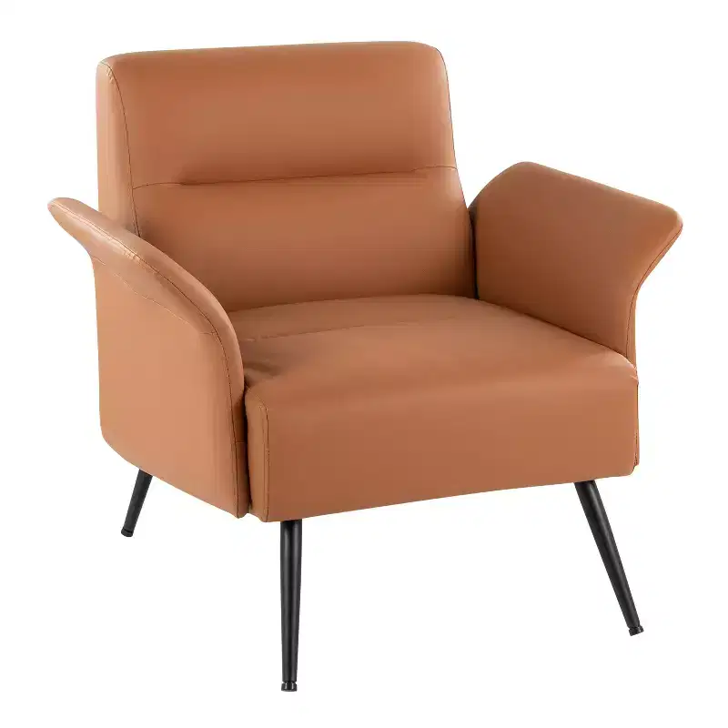 Petal Accent Chair, Black Metal Frame with Camel Faux Leather Upholstery