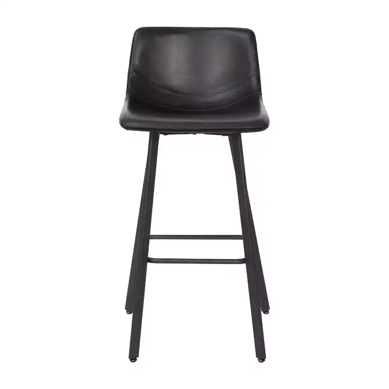 Merrick Lane Set of 2 Modern Upholstered Stools with Contoured, Low Back Bucket Seats and Iron Frames