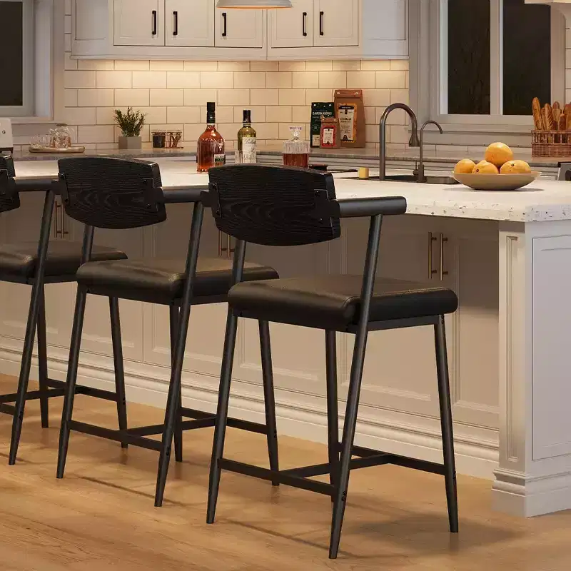 Acekool Counter Height Bar Stools Set of 2 with Arms, Upholstered Wide Seat & Back, Metal Frame with Footrest for Kitchen Island, Rustic Brown