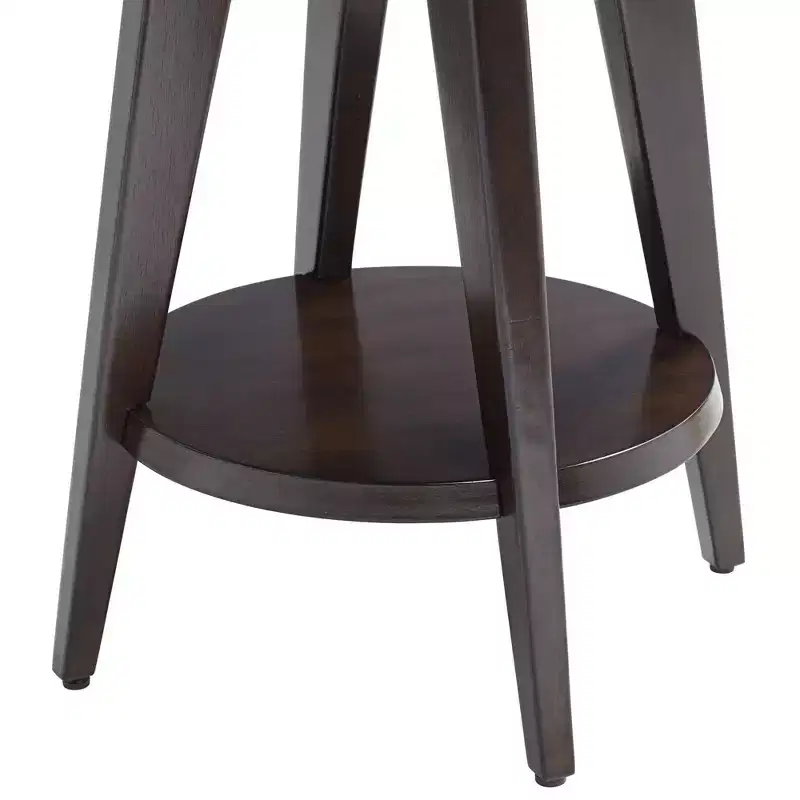 55 Downing Street Farmhouse Wood Round Accent Table 24 Wide with Shelf Dark Brown Tempered Glass Tabletop Living Room Home House