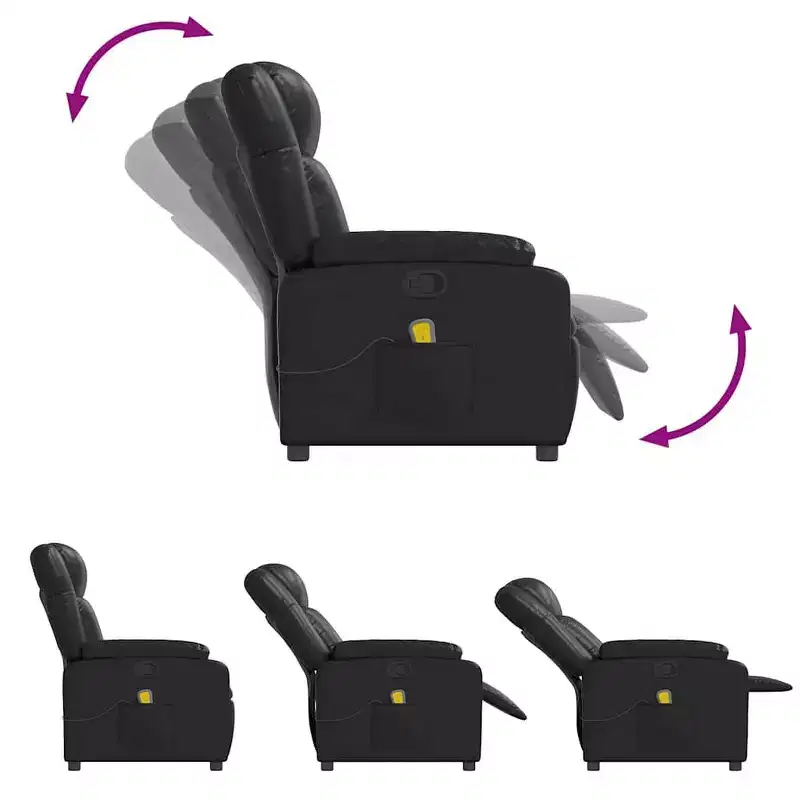 vidaXL Massage Recliner Chair, Adjustable Recliner with 6-Point Vibration Massage, Black Leather
