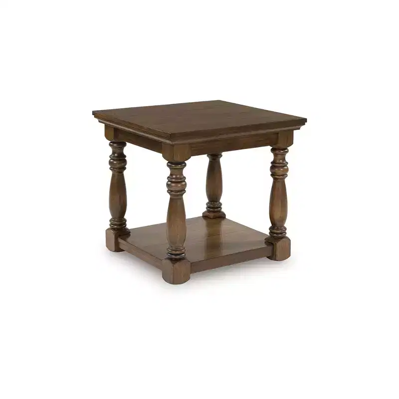 Sturlayne Traditional Rectangular End Table - Two-Tier Side Table with Decorative Posts, Brown
