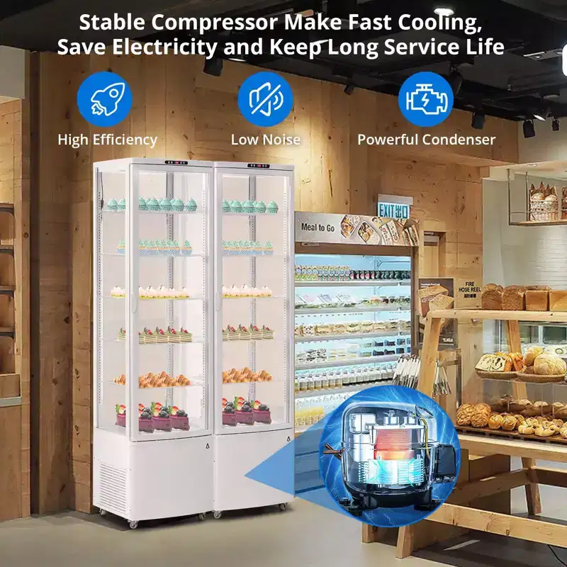 Display Refrigerator, Commercial Refrigerator - 10.52 Cu.Ft/298L Single Glass Door Case, Double-Glazed, Auto Defrost/Air-Cooling