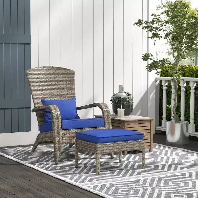 Wicker Adirondack Chair Fire Pit Chair w/ Ottoman & Cushions