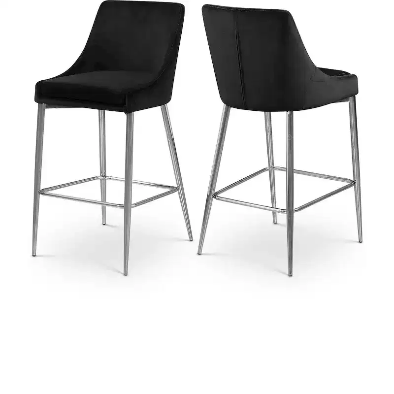 Black Velvet Stool, Set of 2