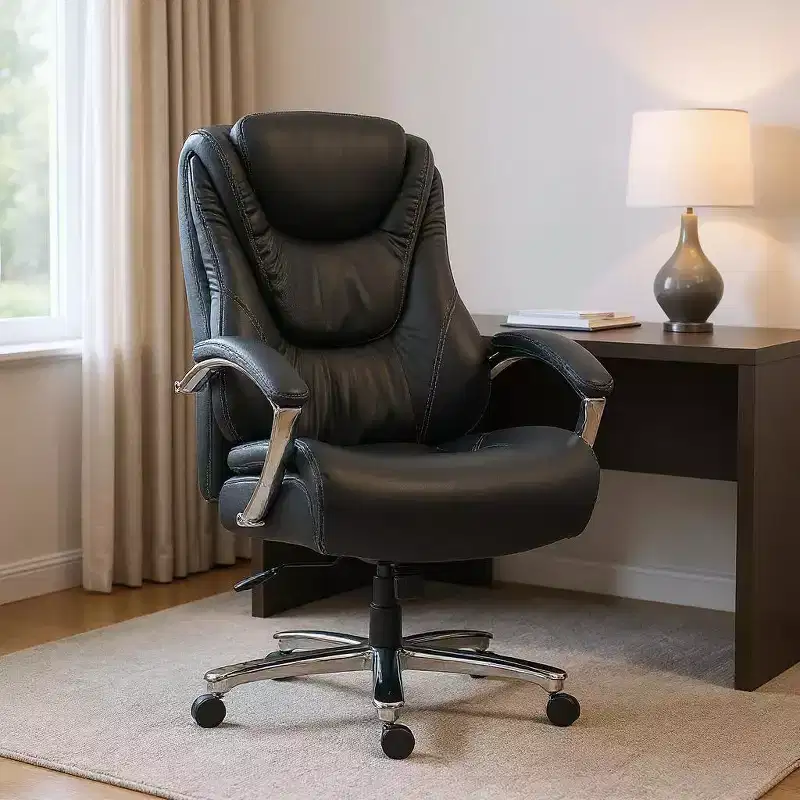 HomeRoots Set of Two Black and Silver Adjustable Height Swivel Rolling Executive Office Chair