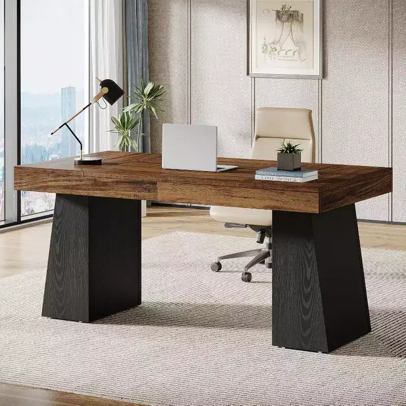 Lantine 55 Inches Home Office Executive Desk with Double Trapezoid Base