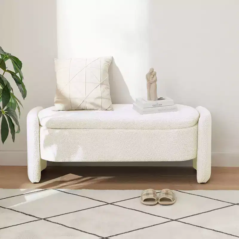 Okak Modern Storage Ottoman Bench with Birch Wood Legs Soft Upholstered Storage Footrest Stool for Living Room Entryway Bedroom End of Bed