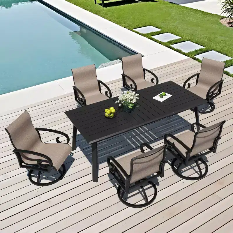 Crestlive Products Aluminum Outdoor Dining sets Patio Dining Table with Ergonomic Armchairs for 6-10 People