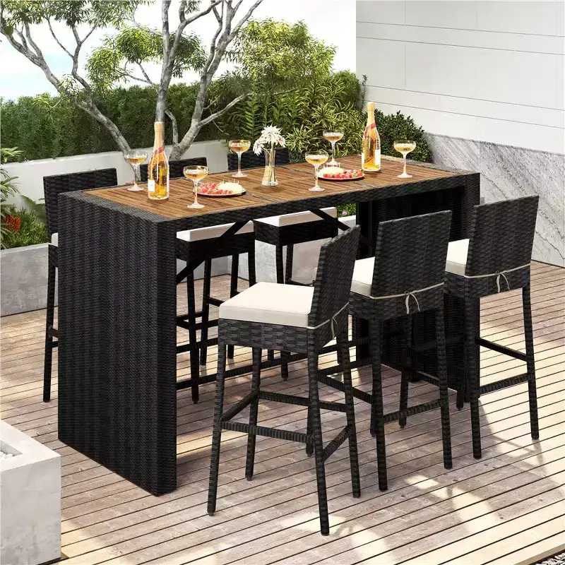 Yaheetech 7-piece Outdoor Bar Set Outdoor Bar Table and Chairs Set Black/Beige Black