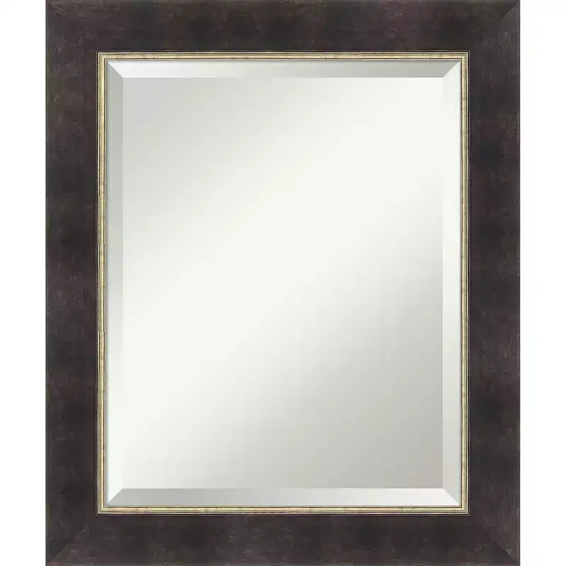 Antique Bronze Beveled Wood Framed Bathroom Vanity Wall Mirror