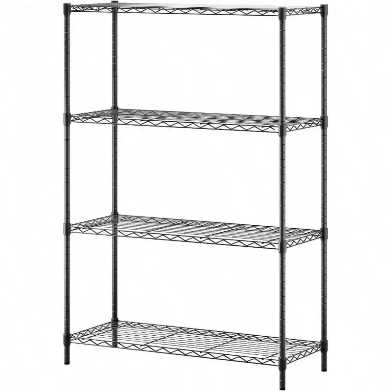 4 - Tier Wire Storage Shelves Black Home Garage Shelving Heavy - Duty Metal Holds Up to 1000 lbs No Assembly Adjustable Racks