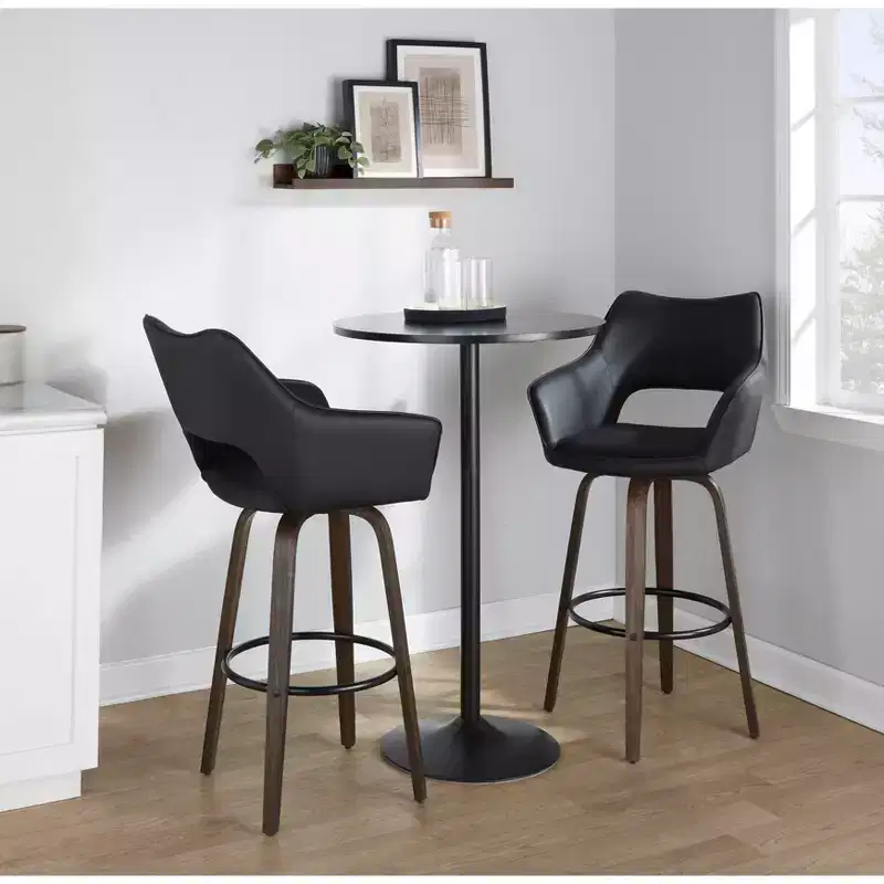 LumiSource Set of 2 Mustang Barstools Dark Wood/Black PU/Black Metal